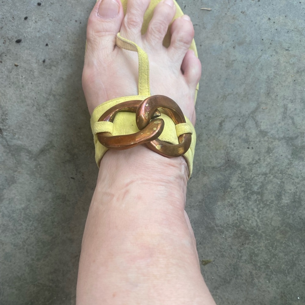 Juicy Couture Yellow Sandals with Gold Chain Accent